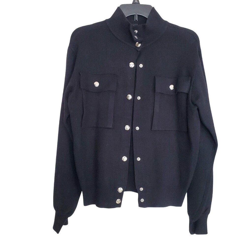 Love Forever Cardigan Sweater Black Snap Button‎ Utility Military Knit Small